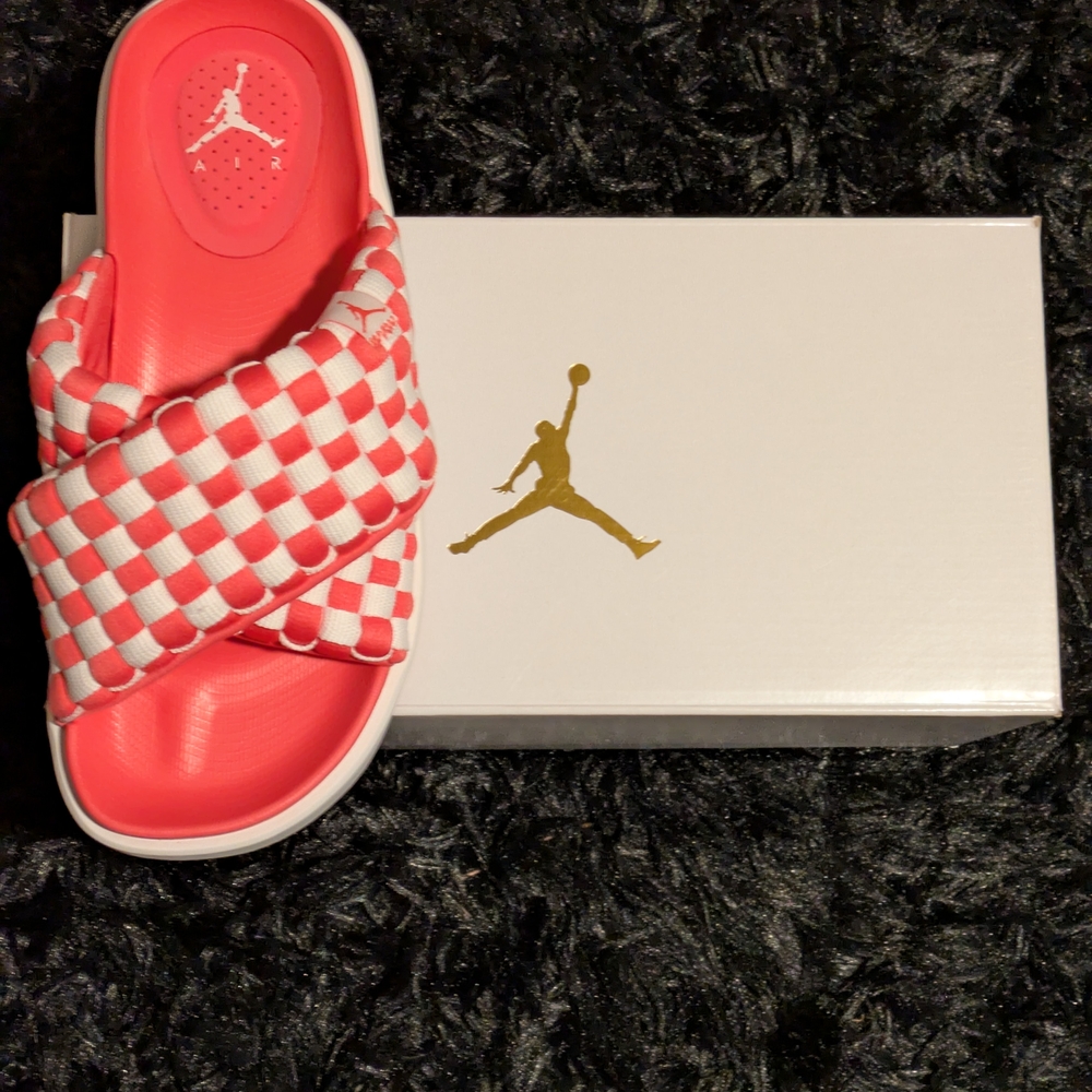 Jordan Red and White Checkered Slides